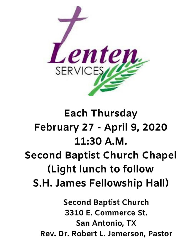 Lenten Services Second Baptist Church